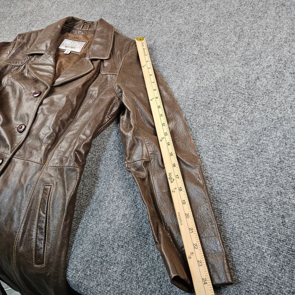 Wilsons Leather Maxima Brown Leather Trench Coat Long Duster Jacket Womens Large - Picture 7 of 9